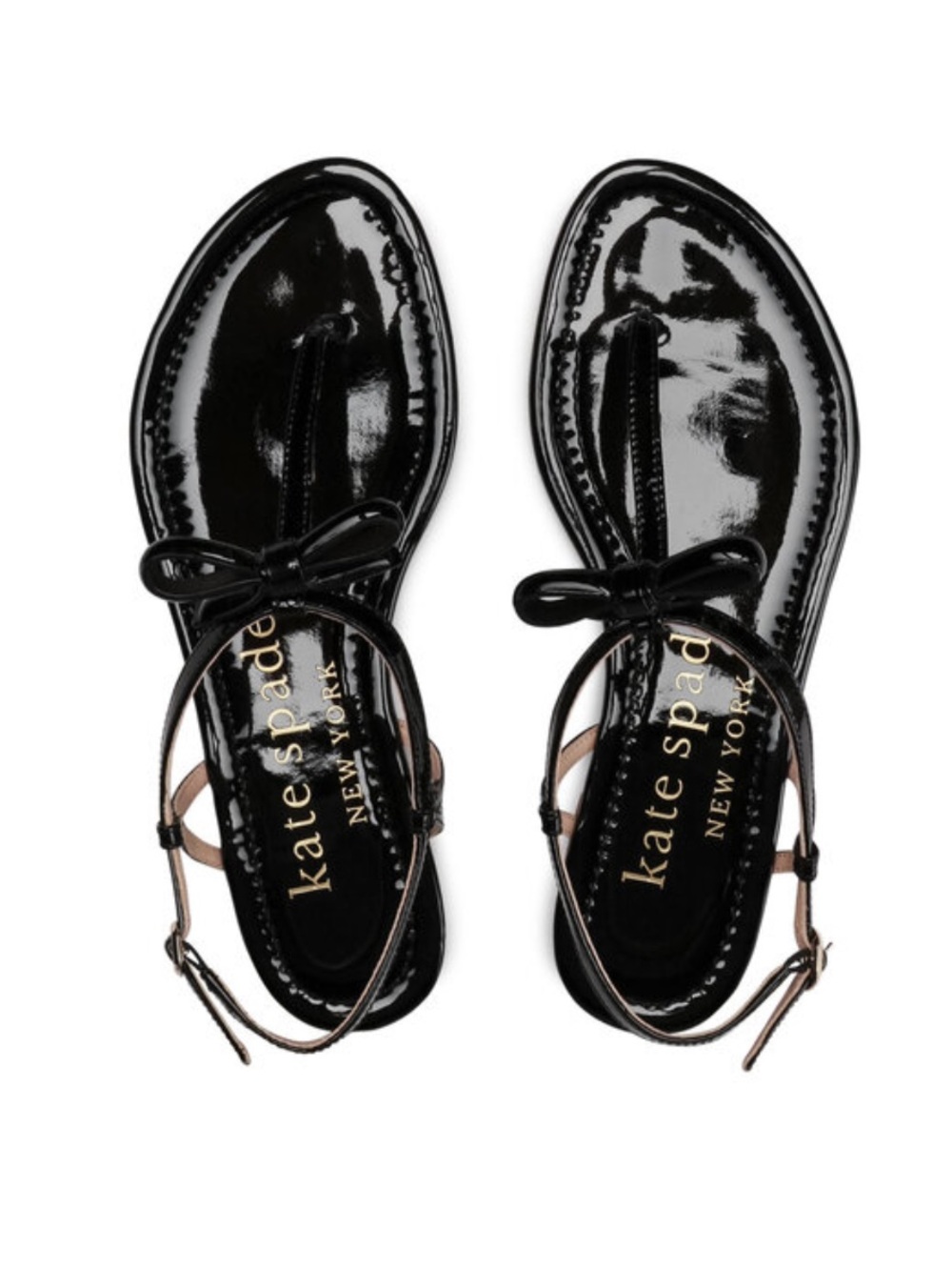 kate spade Black Patent Bow iT-Strap Sandals Sz 7